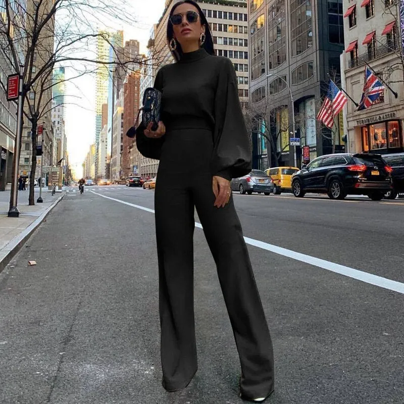 Adeline - Couleur pure Demi-col Jumpsuits