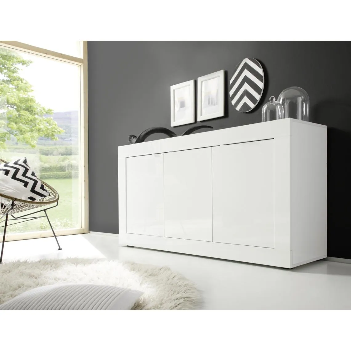 Bahut 3 portes BASIC laqué blanc brillant | 3 Suisses