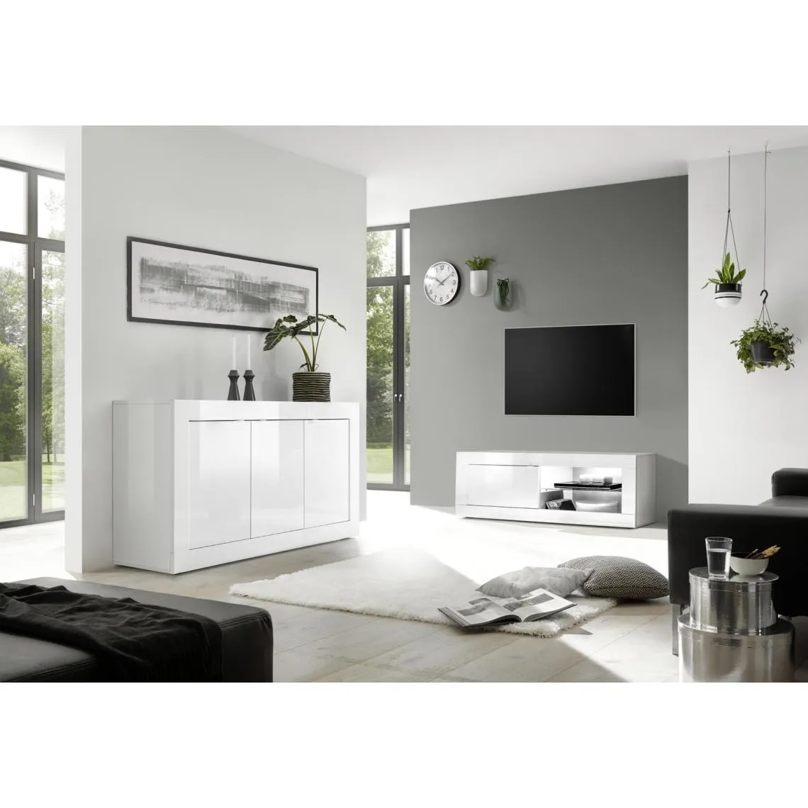 Bahut 3 portes BASIC laqué blanc brillant | 3 Suisses