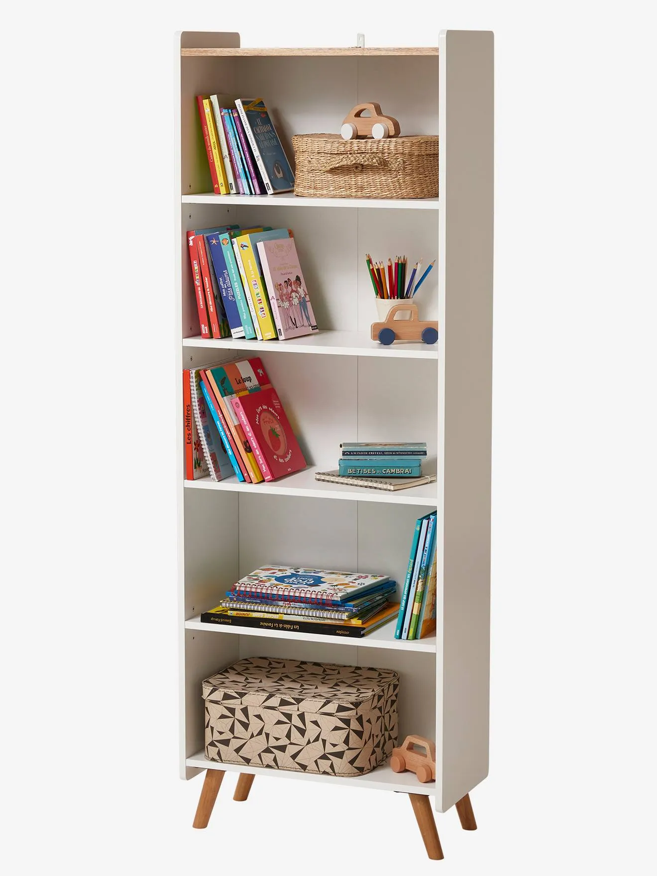 Bibliothèque LIGNE CONFETTI blanc / bois - Vertbaudet