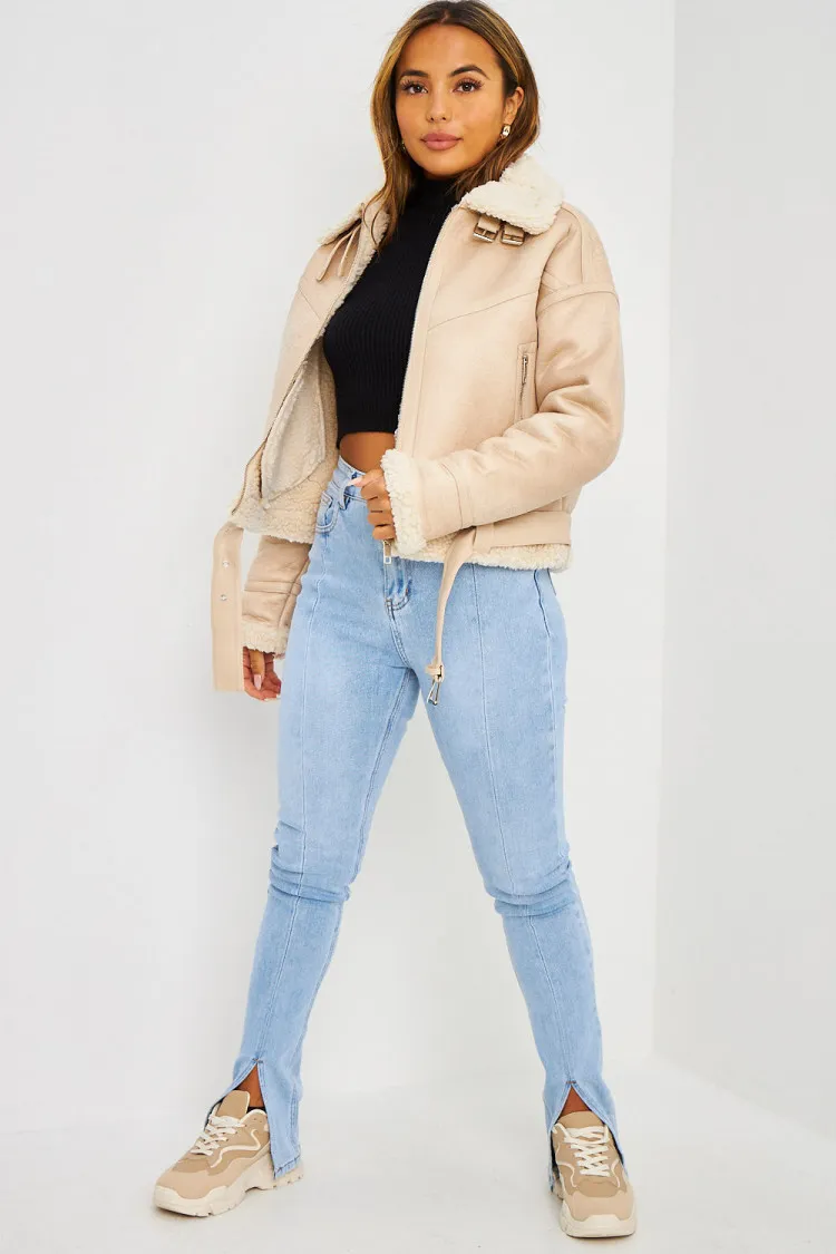 Bomber aviateur beige court peau de mouton
