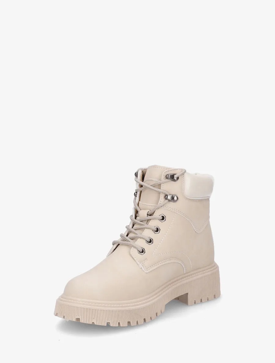 Boots en simili à lacets - Beige