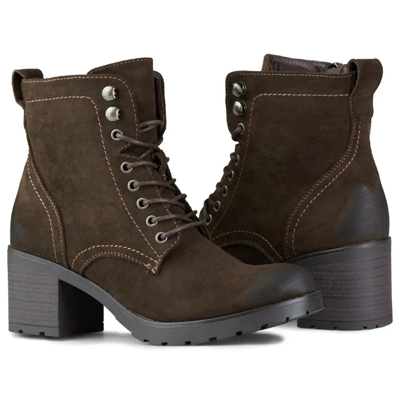 Bottines femme à lacets en daim marron brun