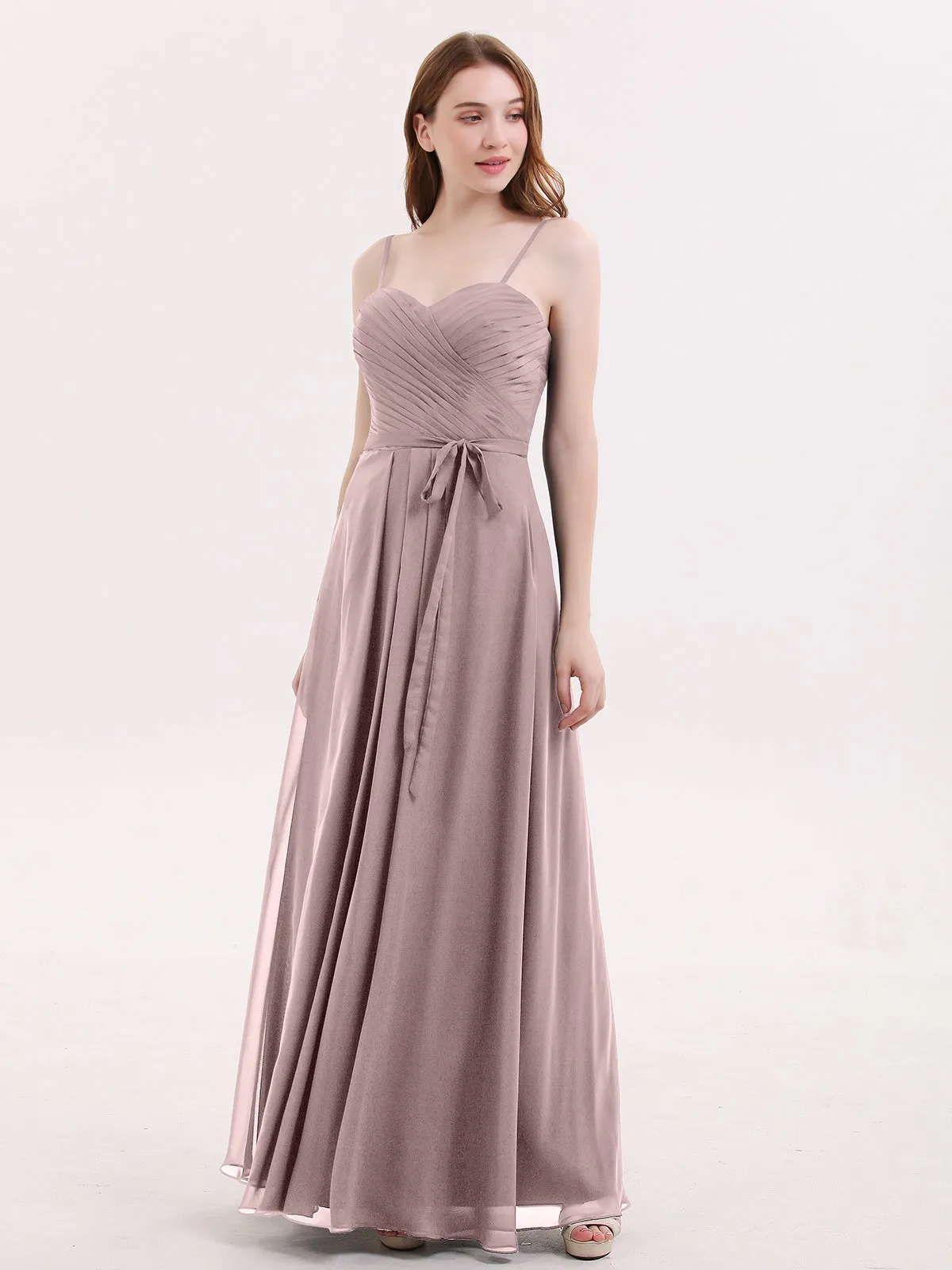 Bretelles Spaghetti Mousseline Robe avec Col en Cœur Vintage Mauve