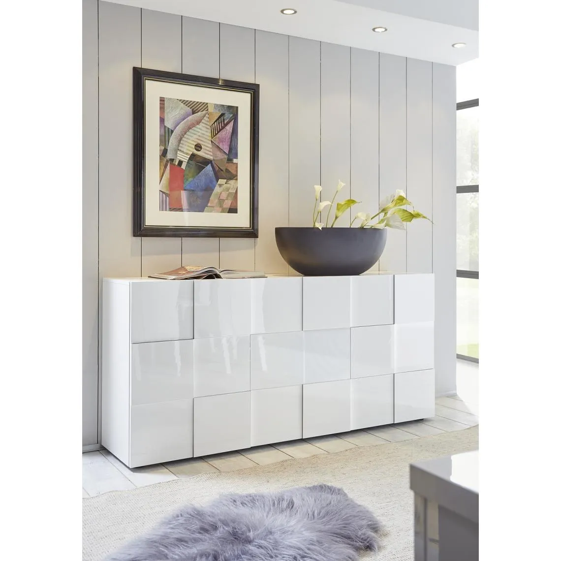 Buffet de salon laqué blanc 3 portes en bois DAMA | 3 Suisses