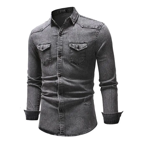 Chemise en Denim Slim Décontractée pour Homme