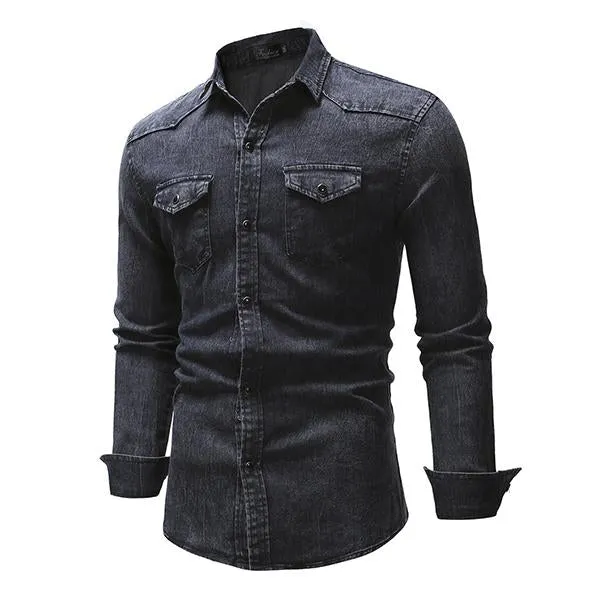 Chemise en Denim Slim Décontractée pour Homme