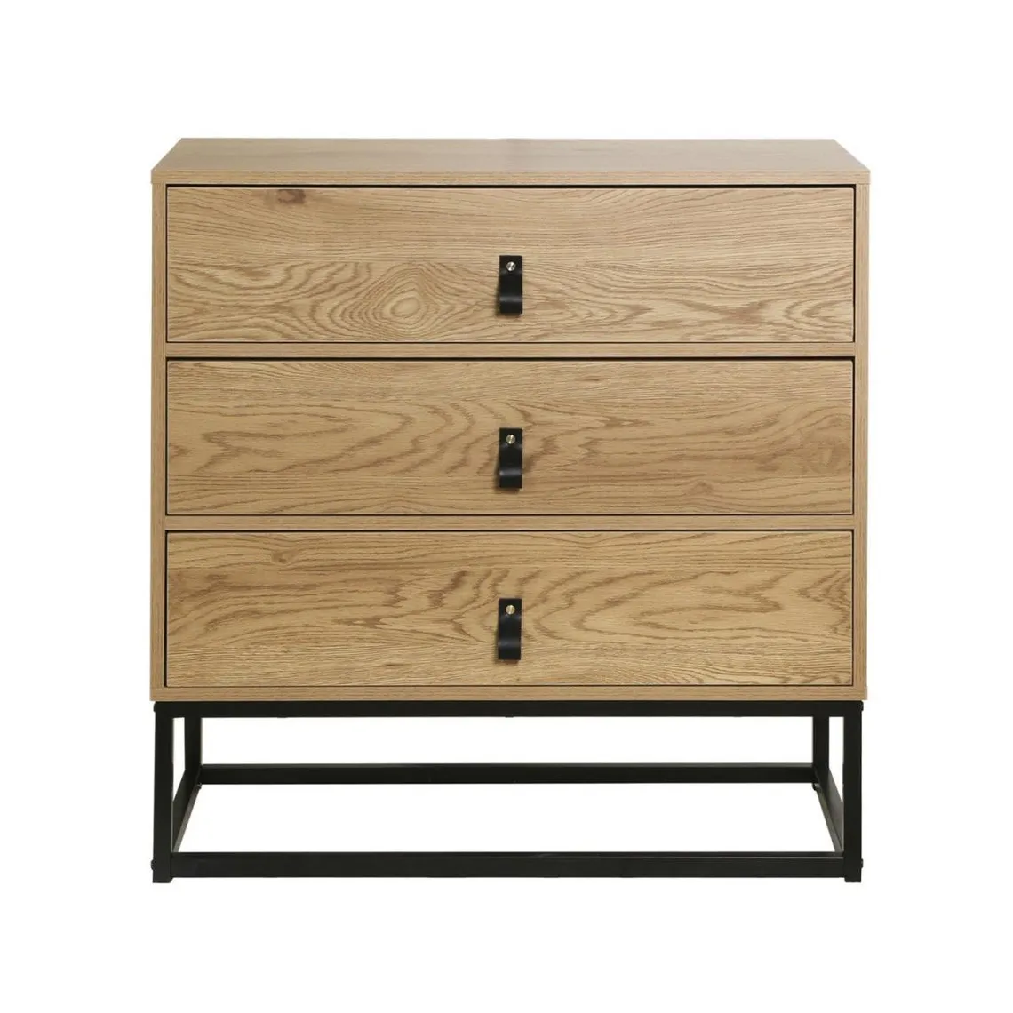 Commode décor chêne 3 tiroirs piétement métal et en bois Beige | 3 Suisses