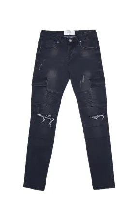 Denim biker yokes dark grey M2451HDE