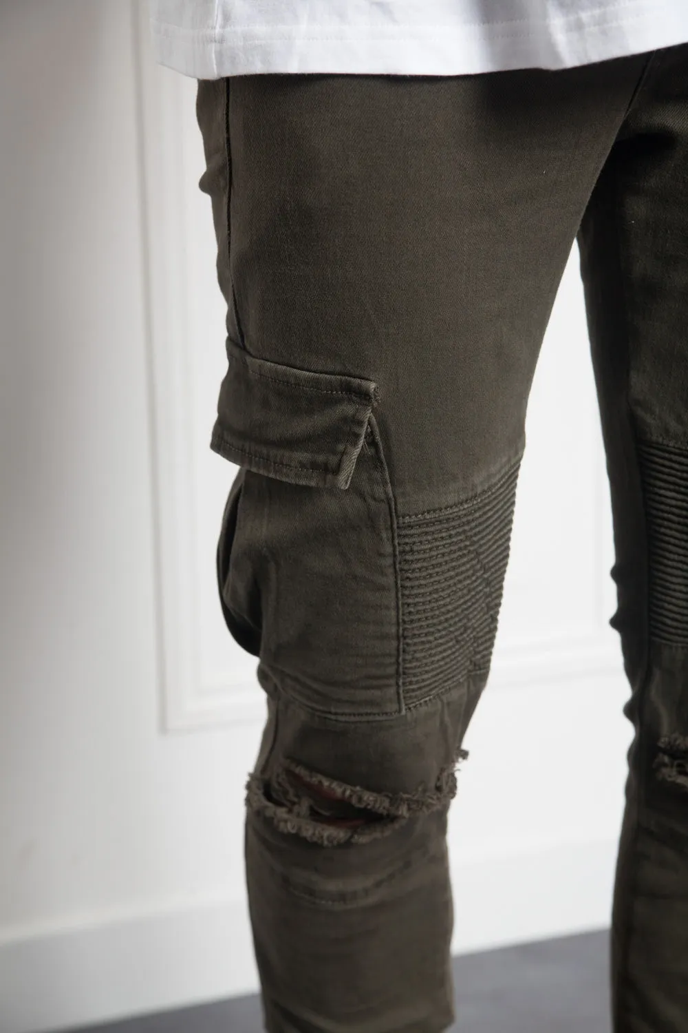 Denim biker yokes dark khaki M2452HDE