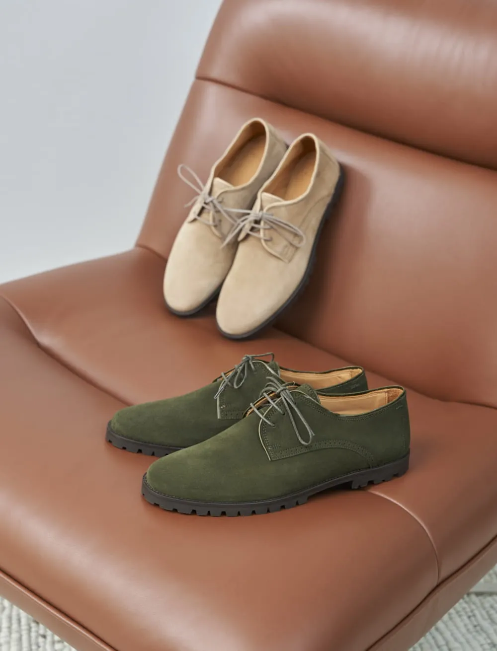 Derbies Confortable pour Homme: L'Homme Élégant Daim Beige  Noisette