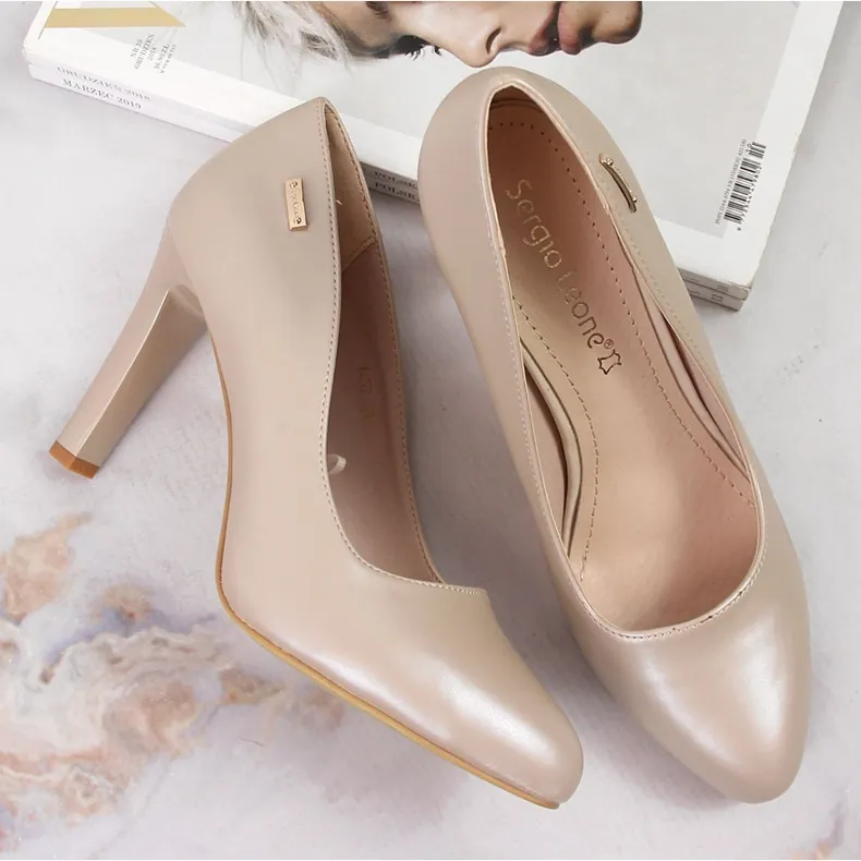 Escarpins sur le post perle nude Sergio Leone beige