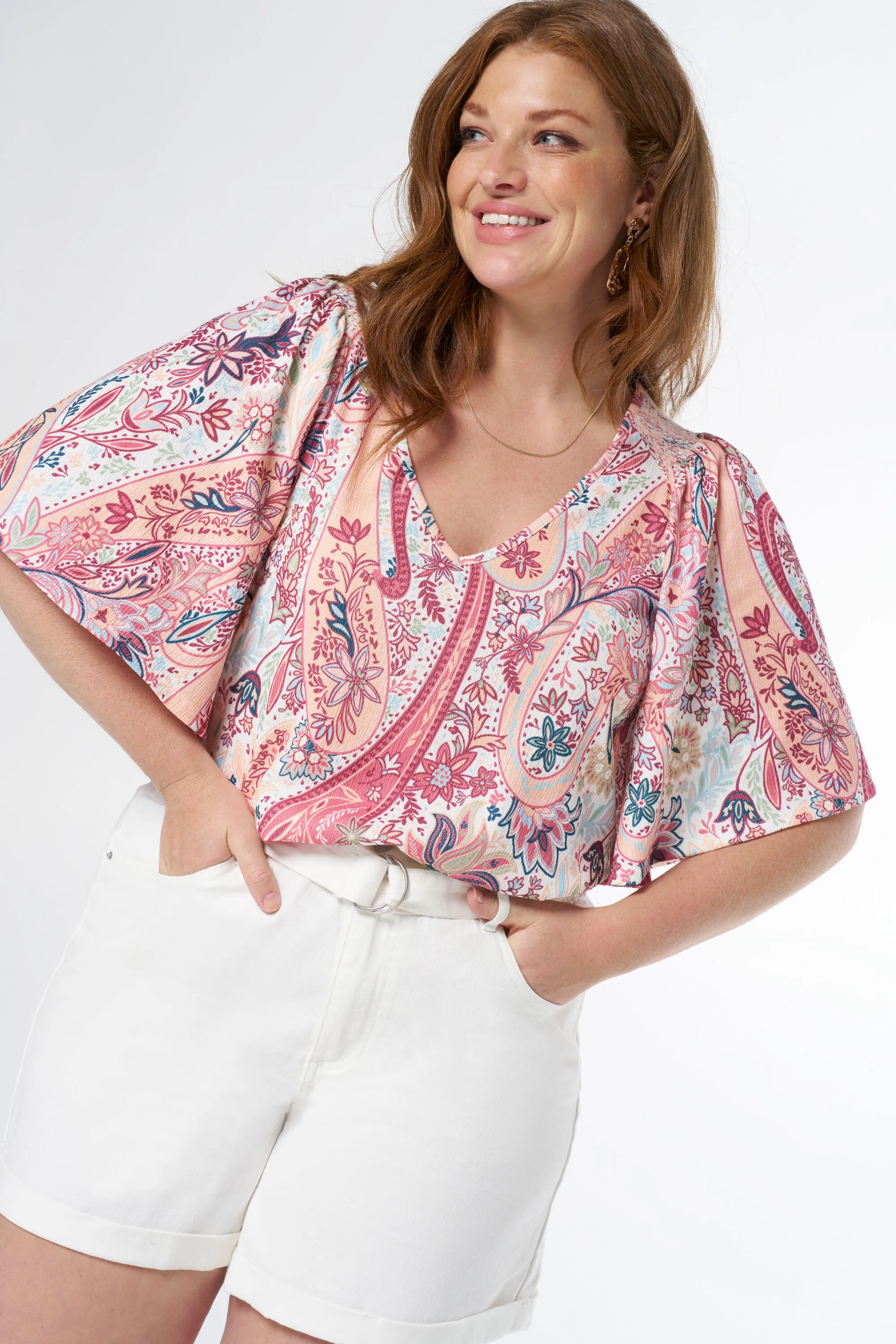 Femmes Haut avec col en V Multi orange | MS Mode