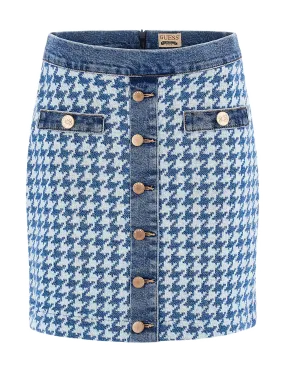 GUESS  Jupe denim motif pied-de-poule - Bleu