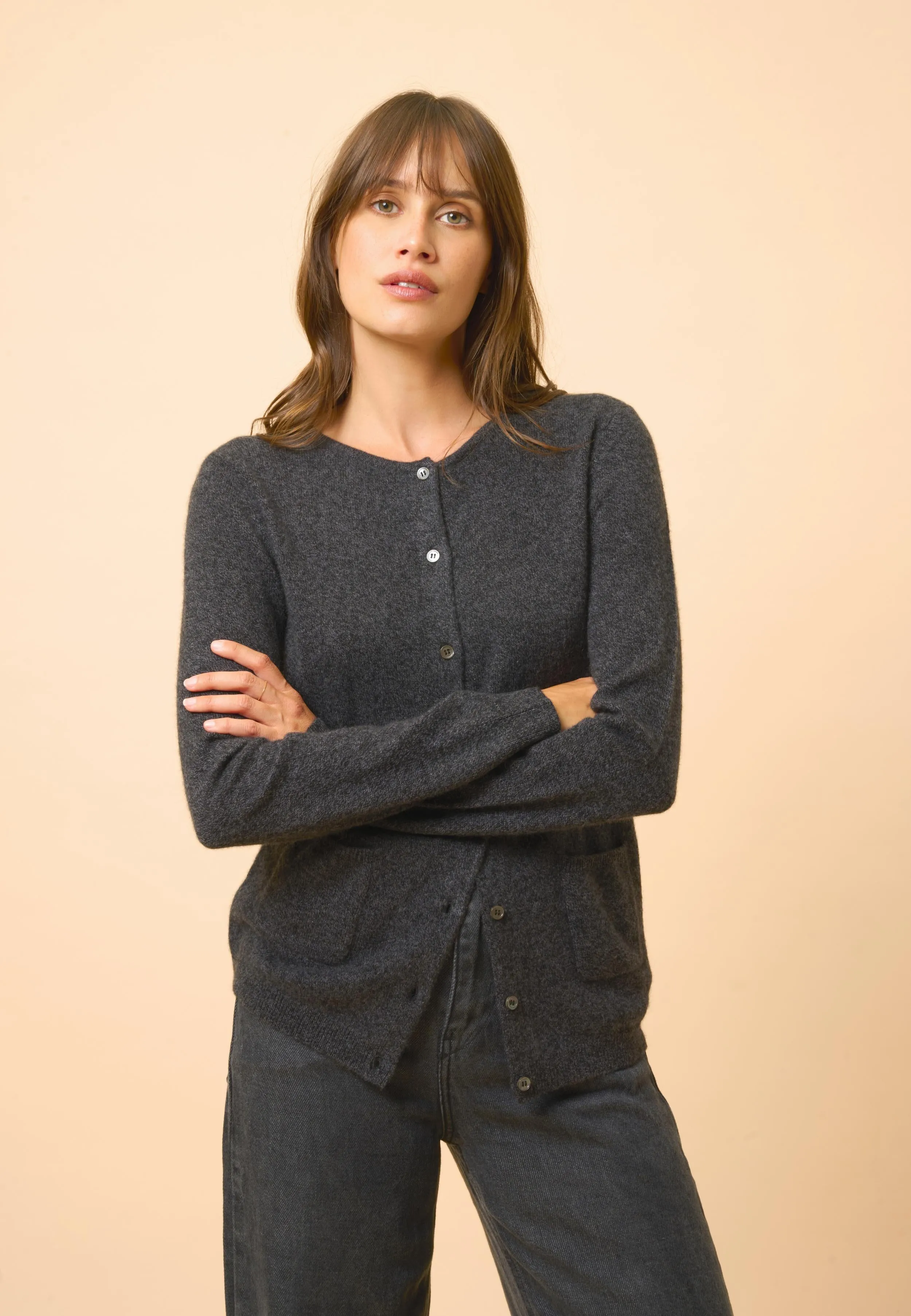 KATHARINE cardigan col rond noir chiné