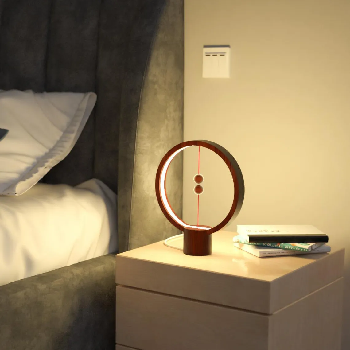 Lampe HENG Balance Ronde en bois foncé | Lampe 3 SUISSES