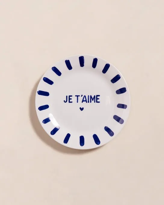L'assiette Je t'aime en porcelaine - bleu