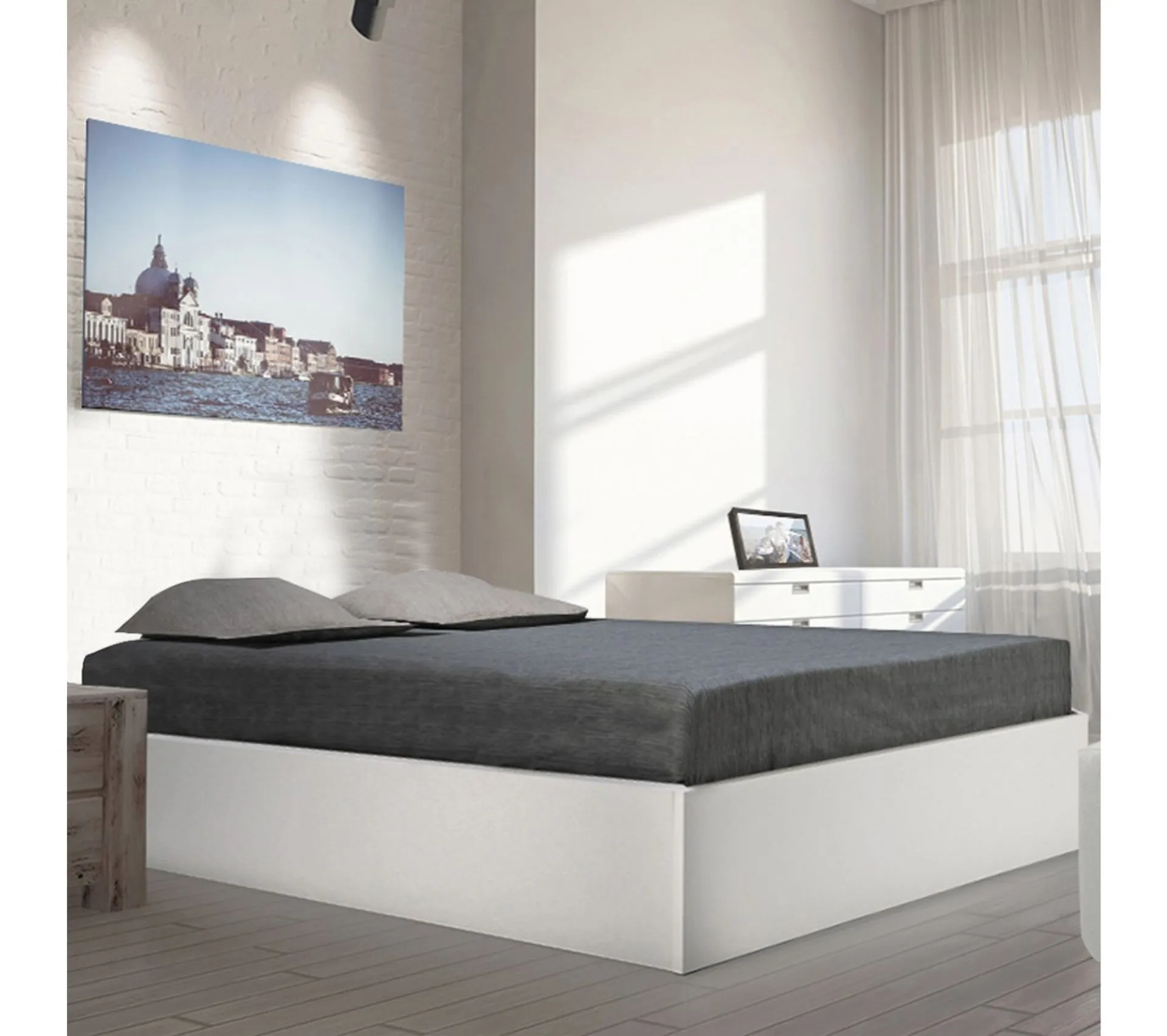 Lit Coffre Bilbao 160x200 Cm + Sommier / Blanc