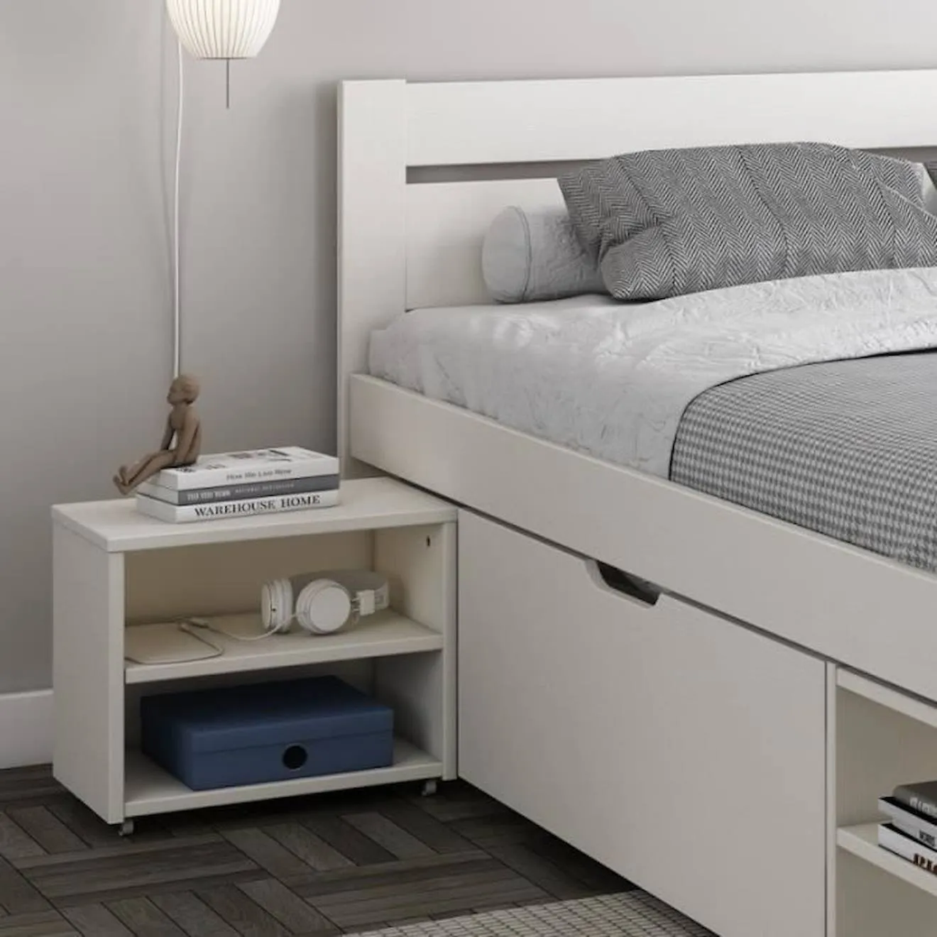 Lit multi-rangements en pin blanc 140x200 Arthur blanc - Alfred & Compagnie