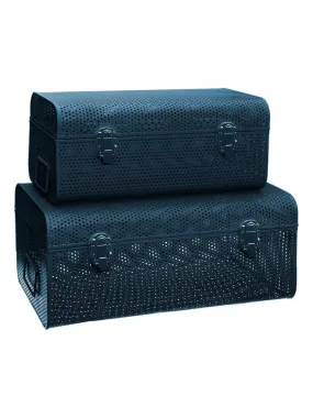 Lot de 2 cantines en métal perforé bleu - Bleu