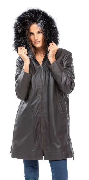 Manteau cuir femme gris