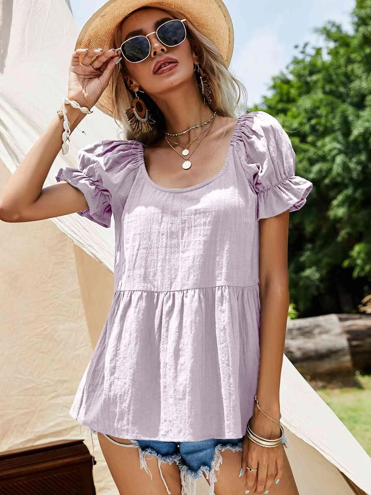 Marie | Blouse à col scoop et manches volantes