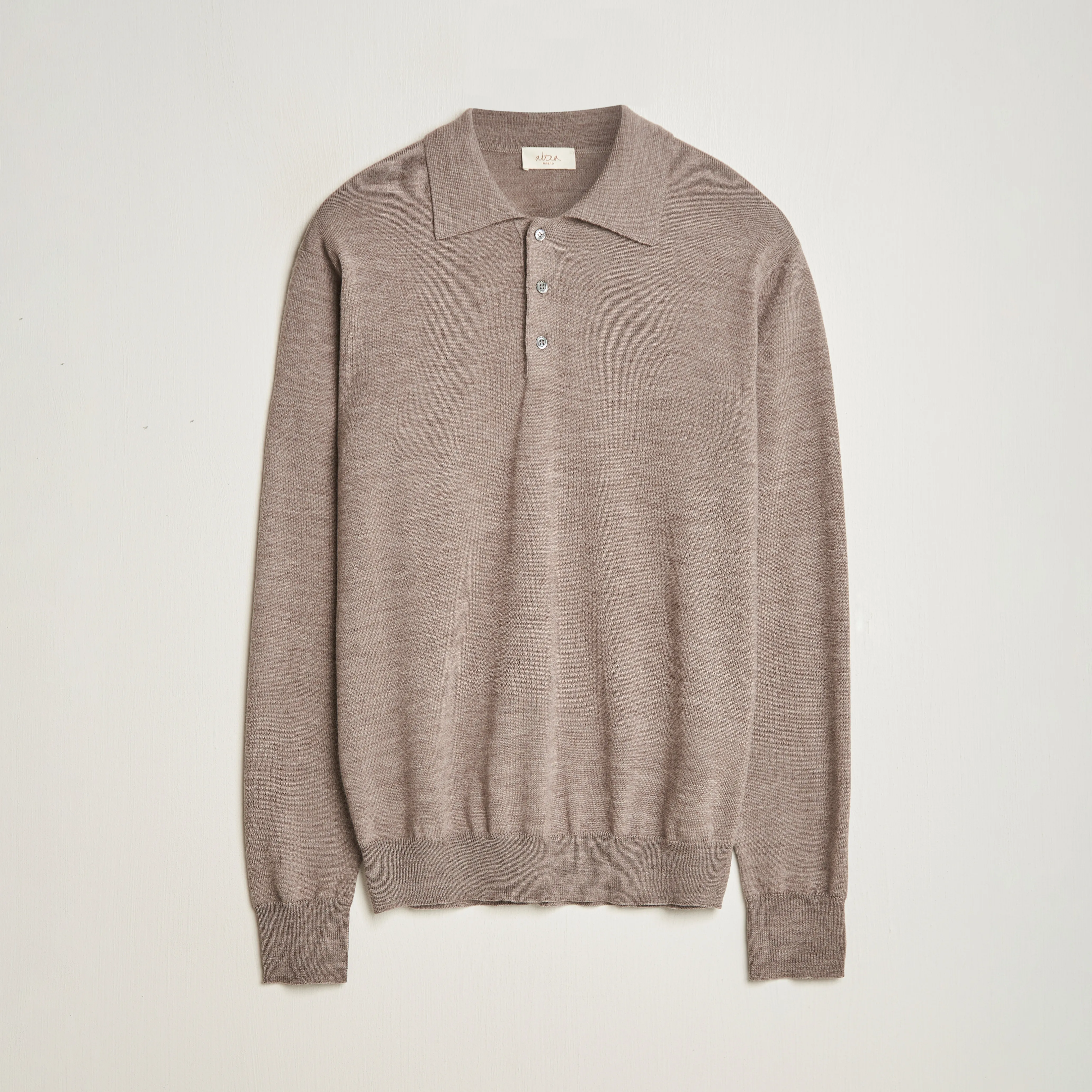Merino Long Sleeve Polo Beige