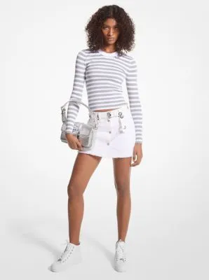 Mini-jupe effilochée en denim