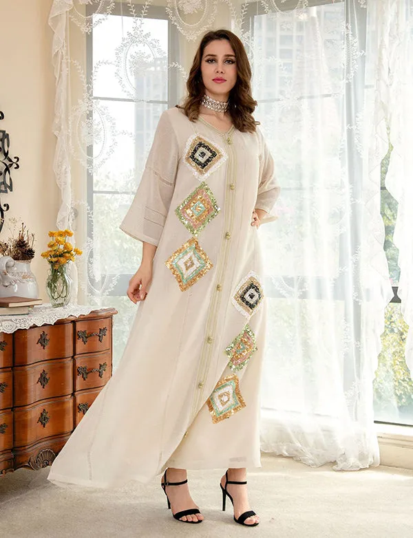 Paillettes Bleu clair Long Marocain Caftan