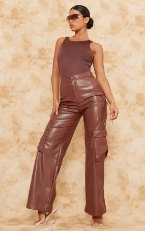 Pantalon cargo  marron à lacets