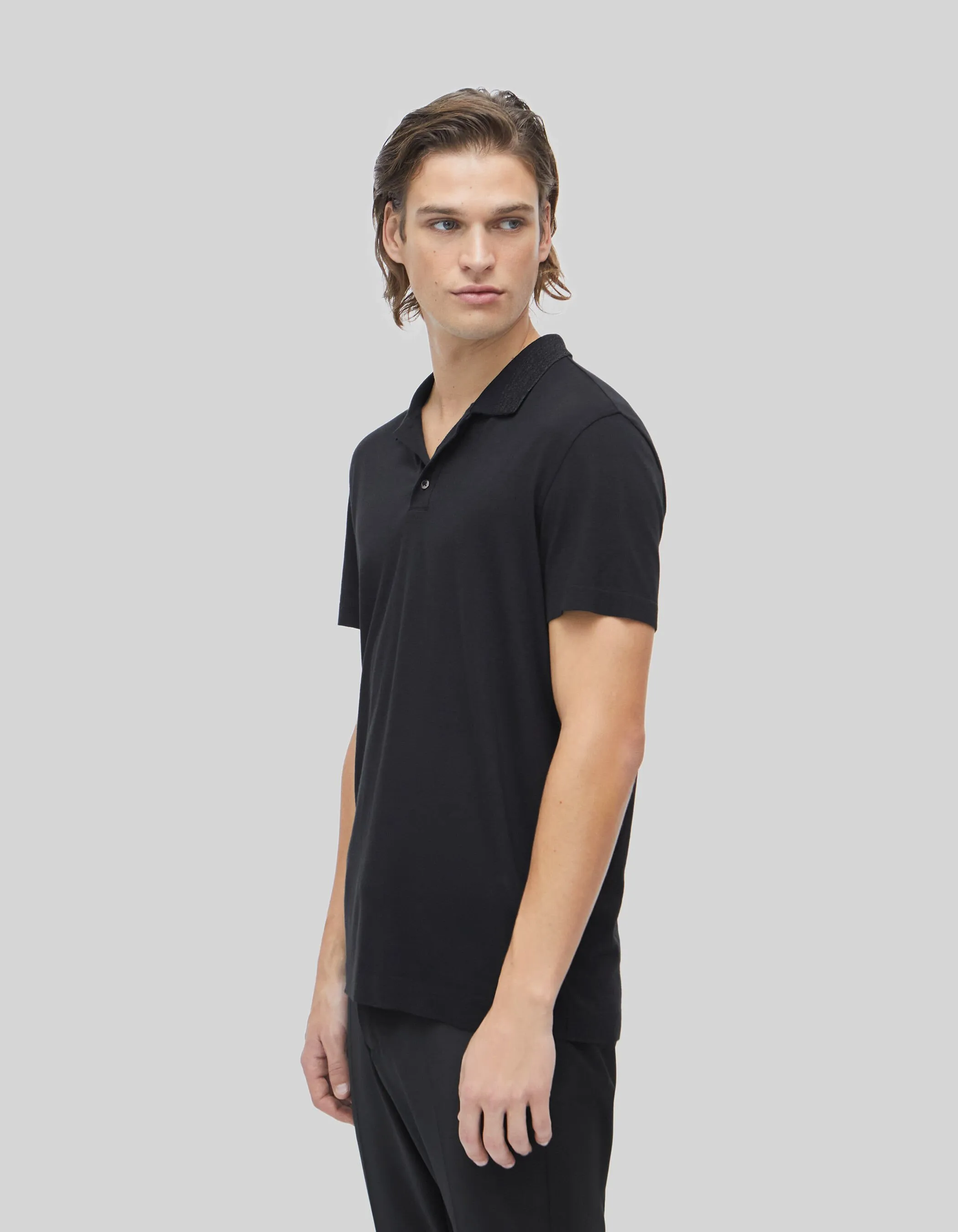 Pure Edition-Polo noir modal col rayures lurex Homme