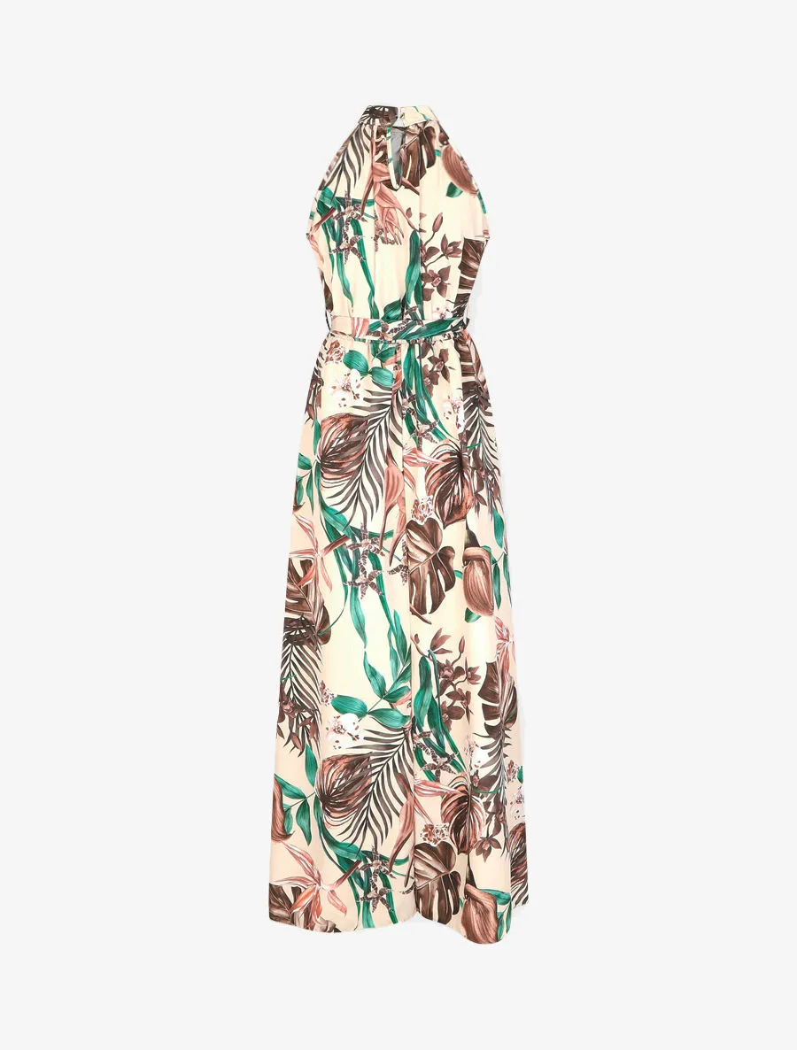Robe longue tropicale sans manches - Beige
