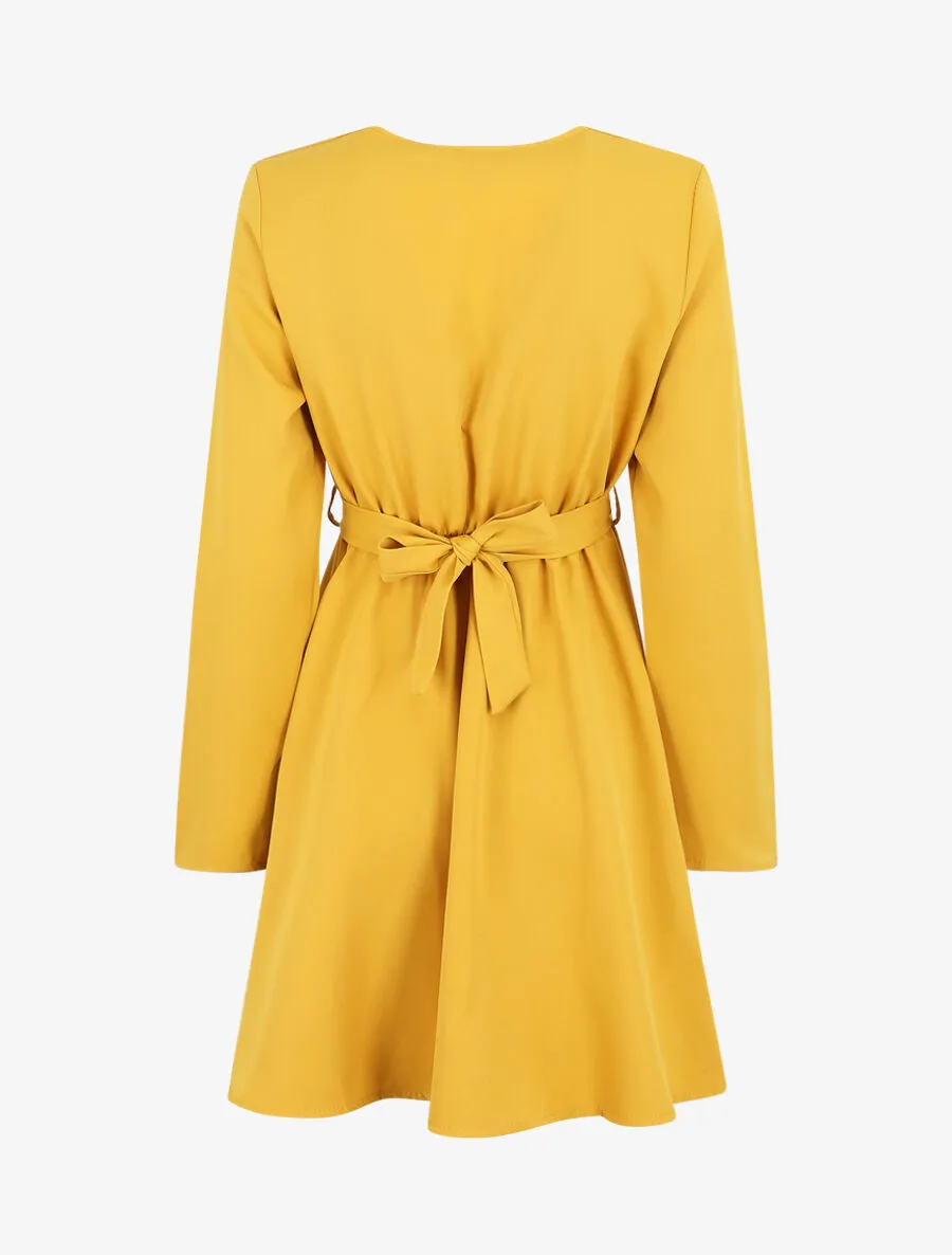 Robe uni à col cache-coeur - Jaune