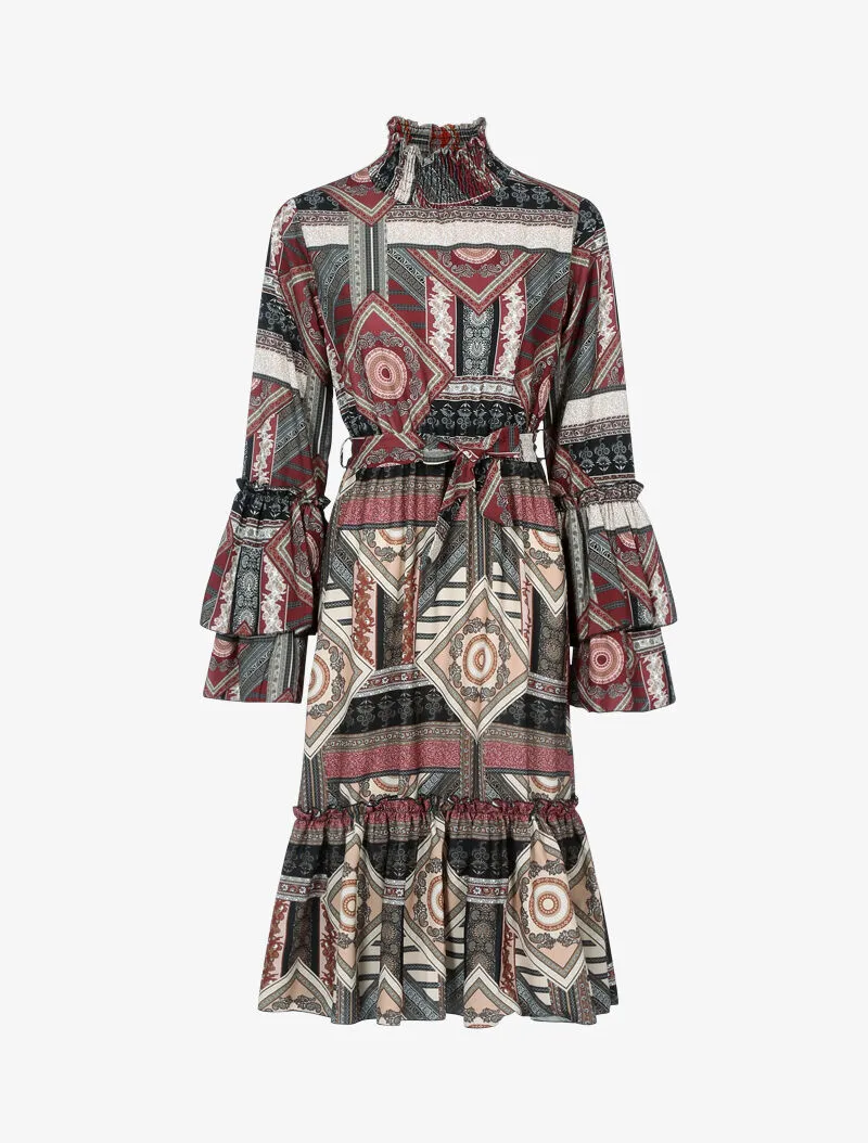 Robe volantée à col montant - noir