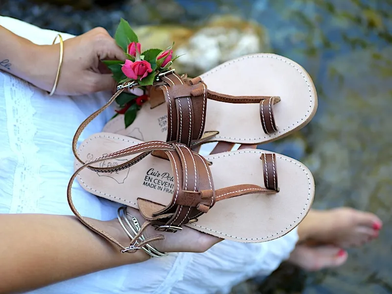 SANDALE MEYRUEIS CUIR FEMME - Artisan Cuir Polaine - France