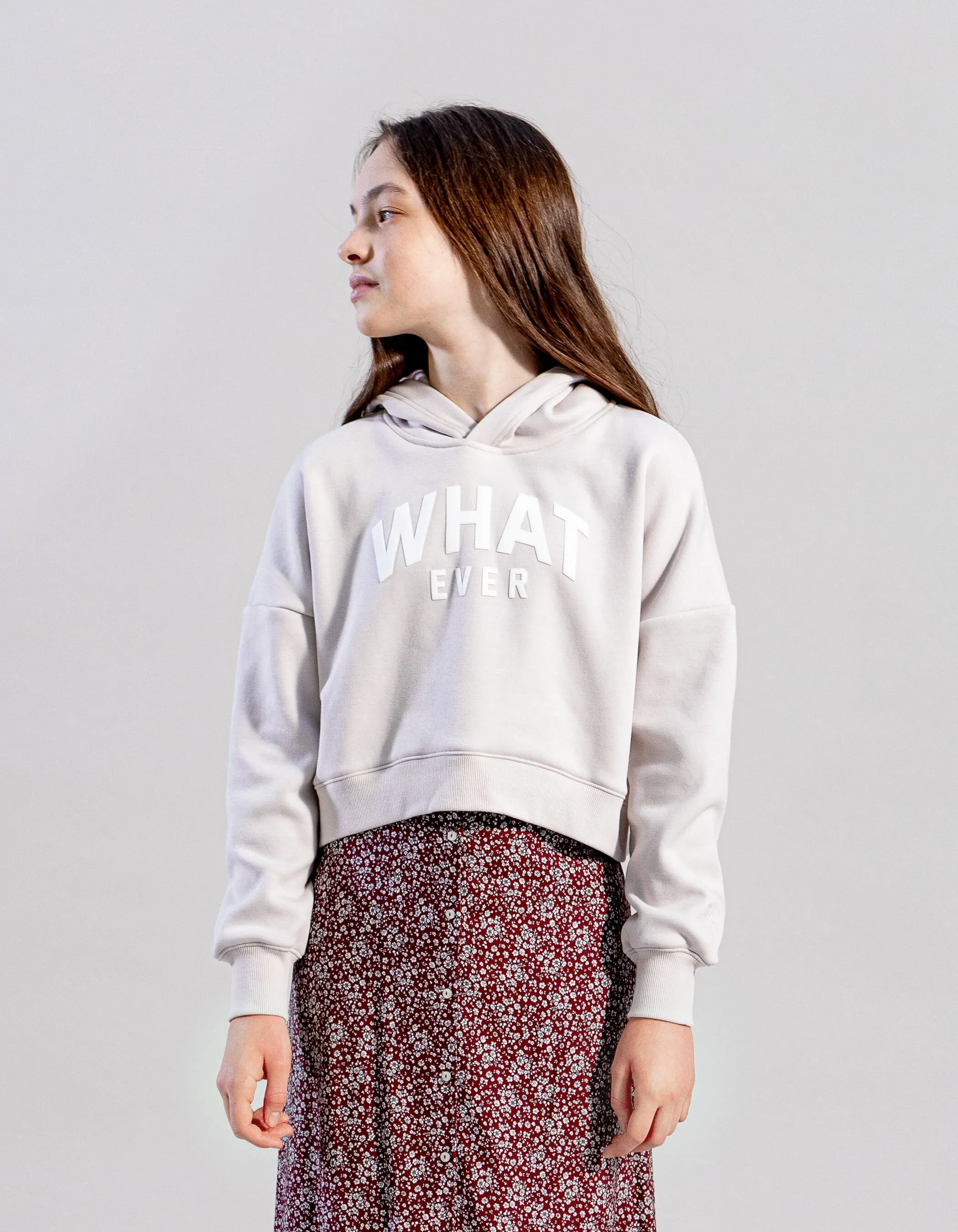 Sweat beige cropped message floqué fille