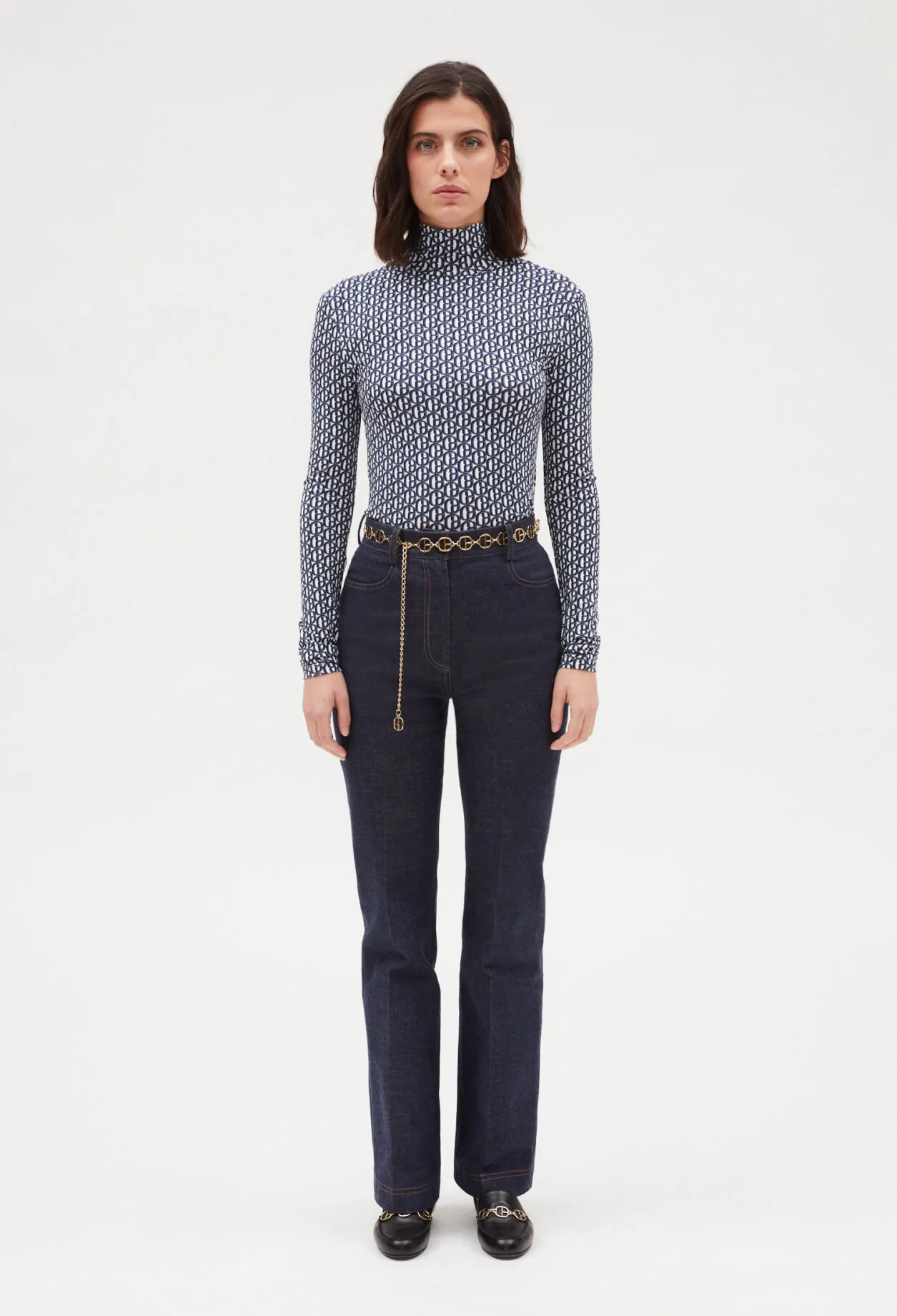 T-shirt col roulé monogramme bleu | Claudie FR