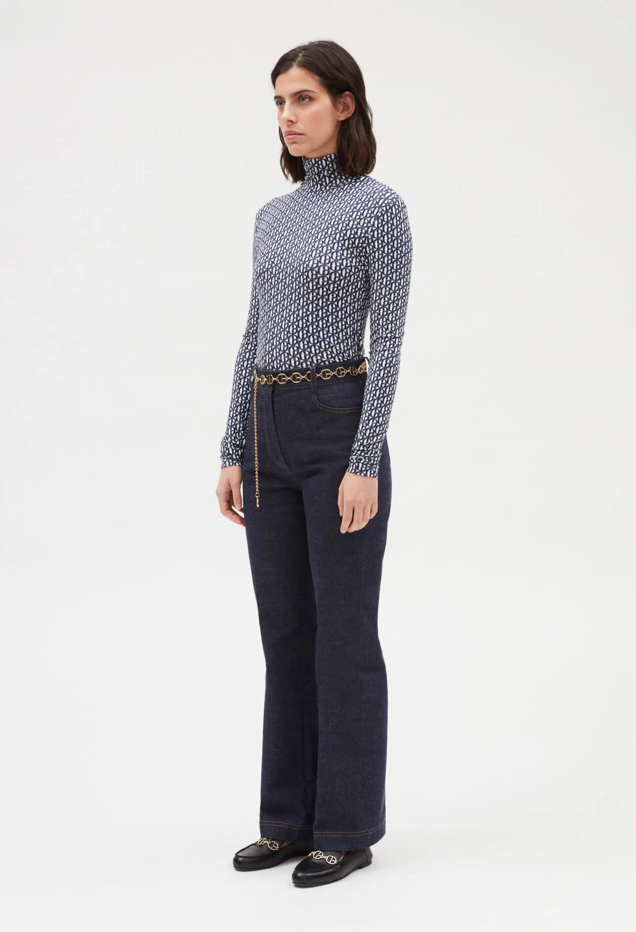 T-shirt col roulé monogramme bleu | Claudie FR