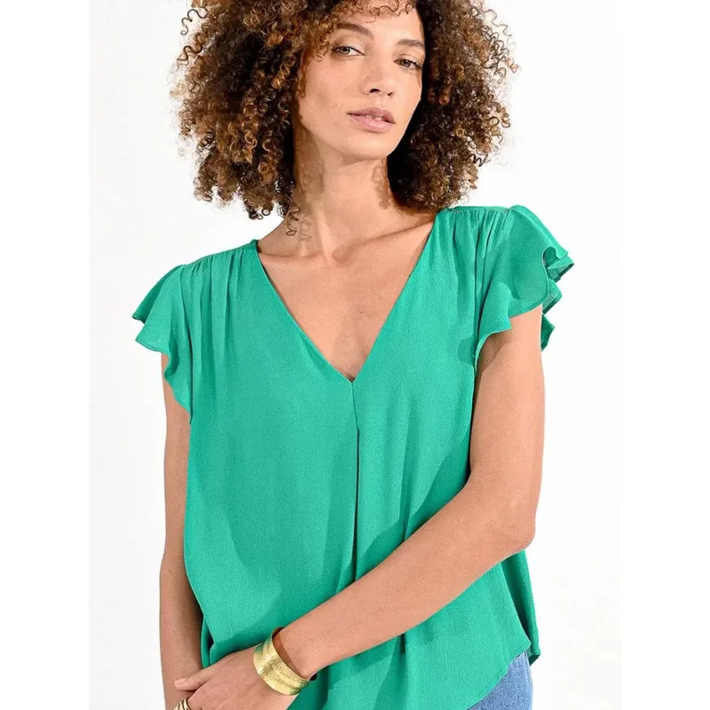 T-shirt col v woven vert femme - Molly Bracken | wimod