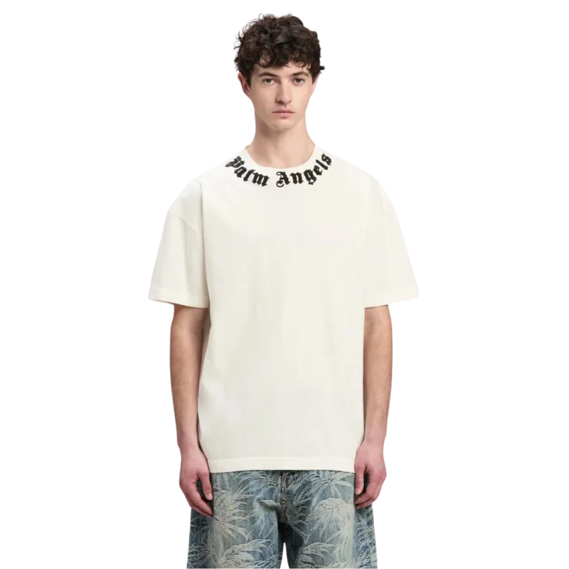 t-shirt coton blanc logo écriture noir col