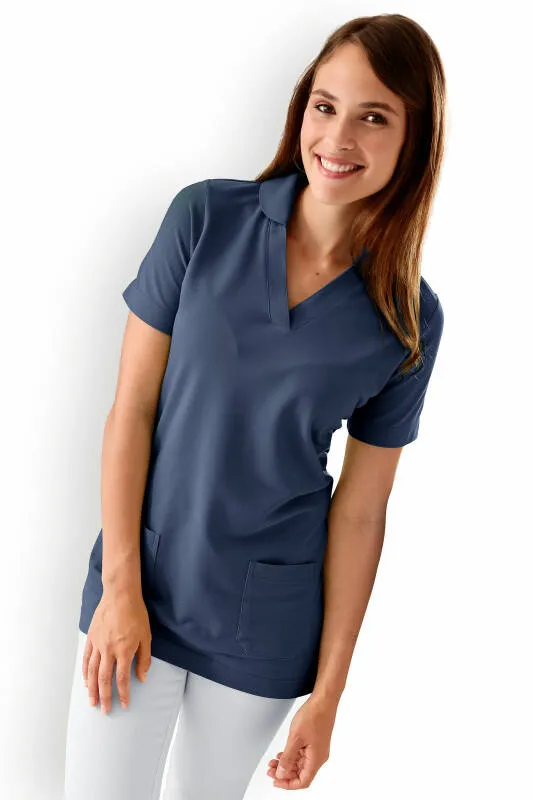 T-shirt long Femme en Piqué - Avec col bleu navy
