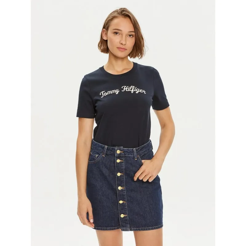 T-shirt reg script logo bleu marine femme - Tommy Hilfiger | wimod