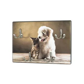 Tableau à clés imprimé chien et chat et 4 crochets optique inox   | 3 Suisses