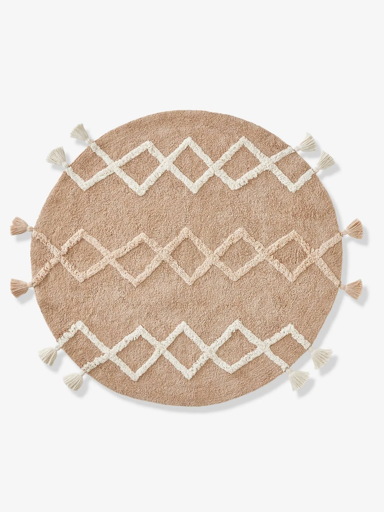 Tapis rond berbère à pompons beige - Vertbaudet