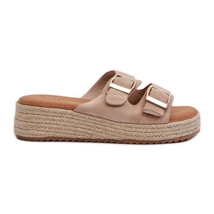 Tongs Pour Femmes Avec Eco Daim Tressé Beige Zaloemi