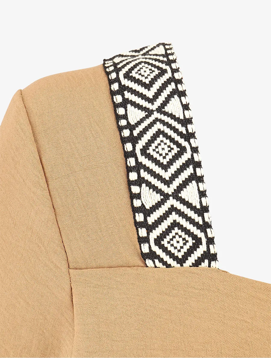 Top à col carré imprimé fantaisie - Beige