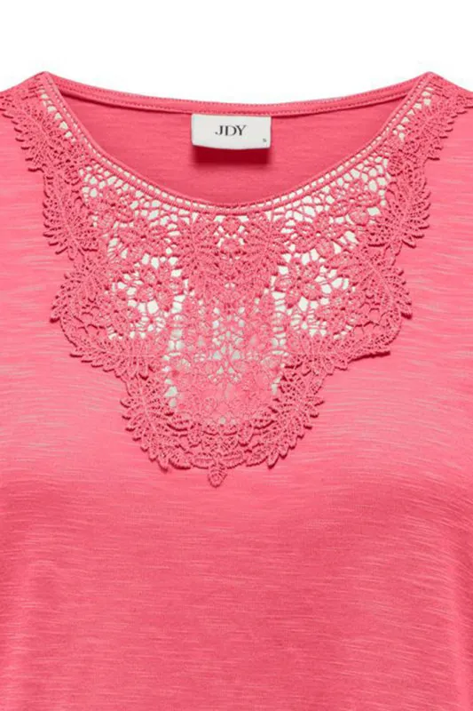Top corail col dentelle