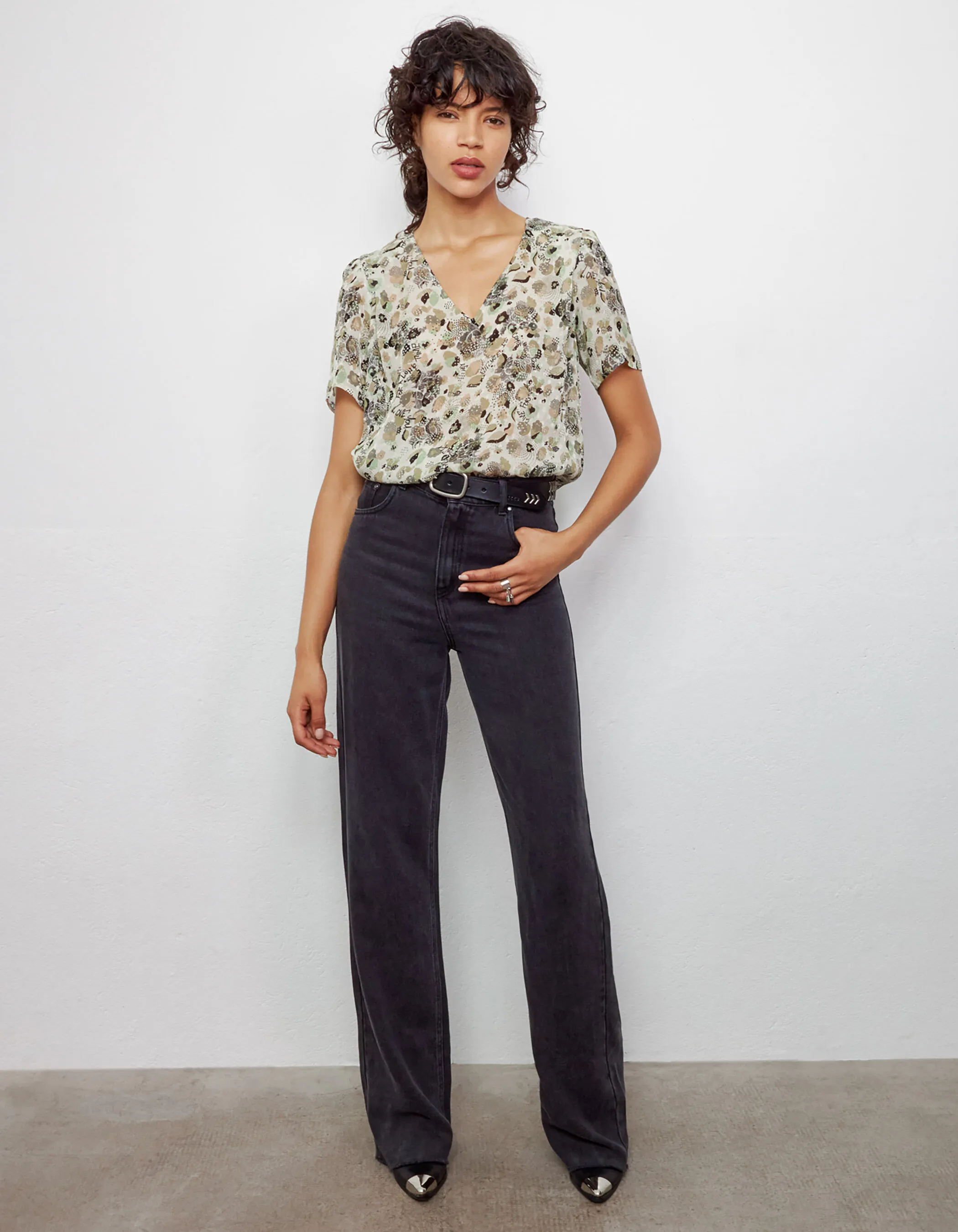 Top en viscose imprimé floral army épaulettes femme