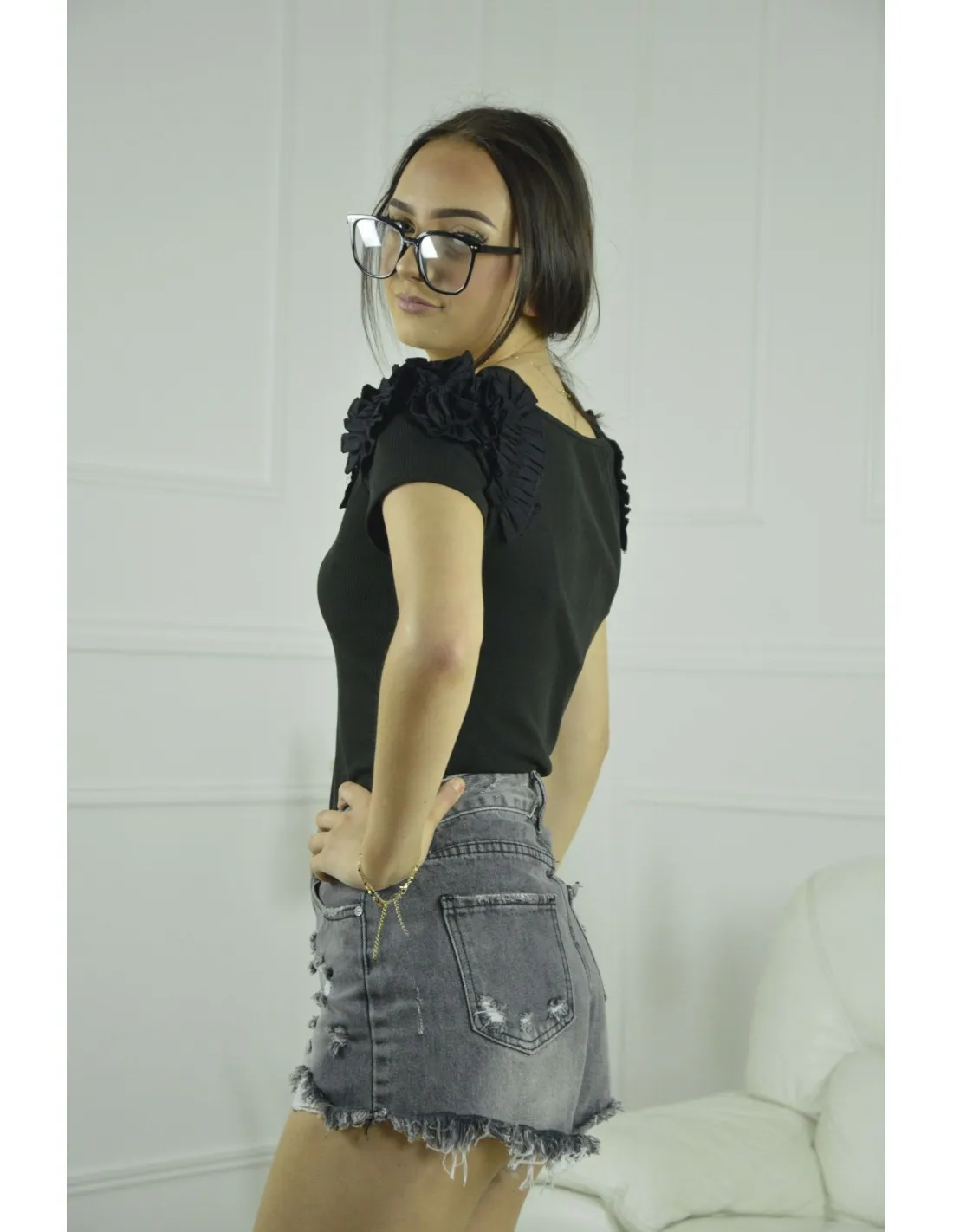 TOP FLEUR - FEMME - NOIR