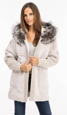 Trois quart mouton + renard femme beige